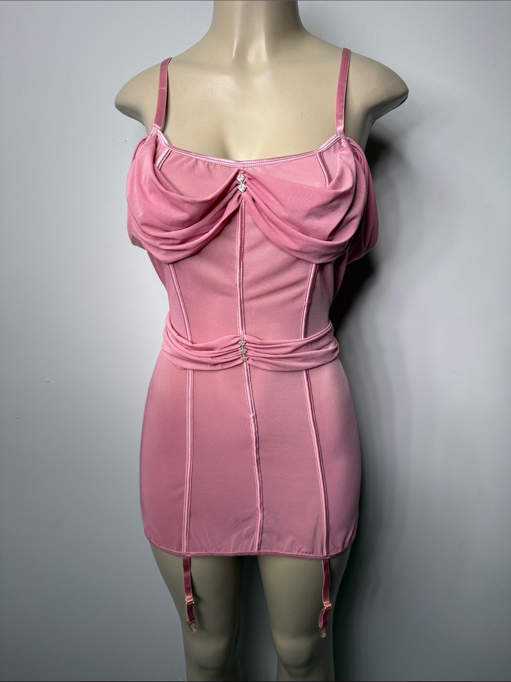Pink Draped Bust Chemise with Garter Straps NWOT